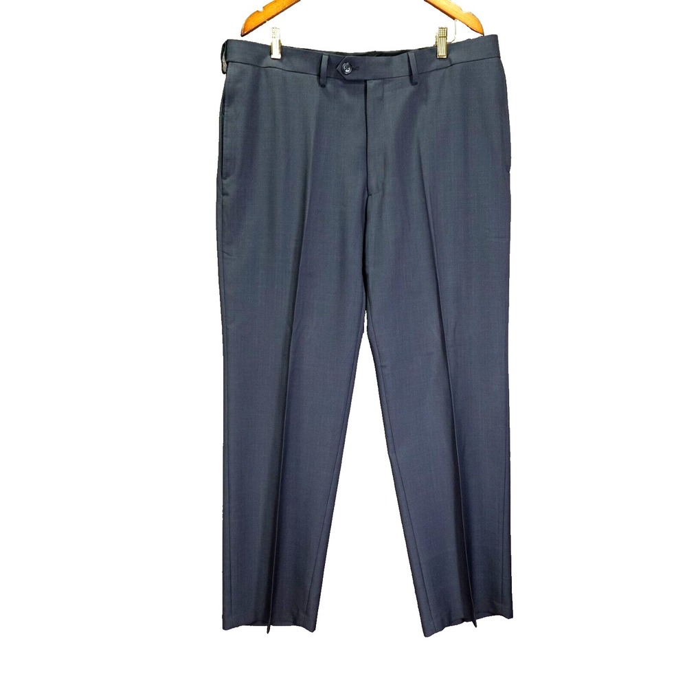 Haggar Dress Pants Mens 38 x 32 Gray Eclo Stria Classic Fit No Iron Repreve